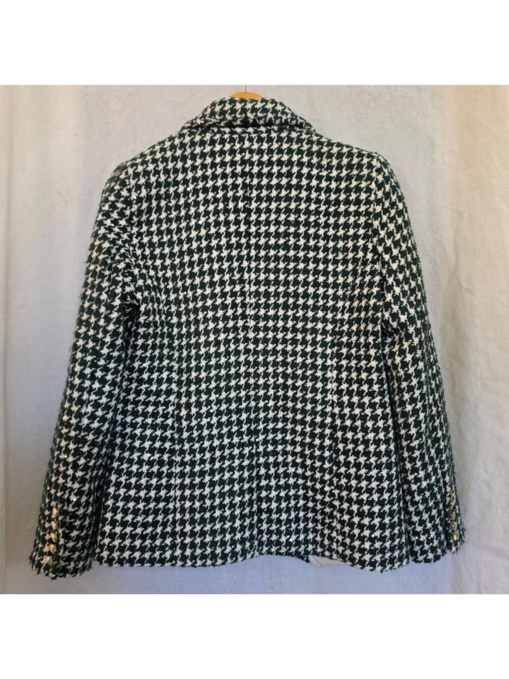 House of Harlow 1960 Blazer Jacket Medium Green White Houndstooth Gold Buttons - Picture 3 of 9